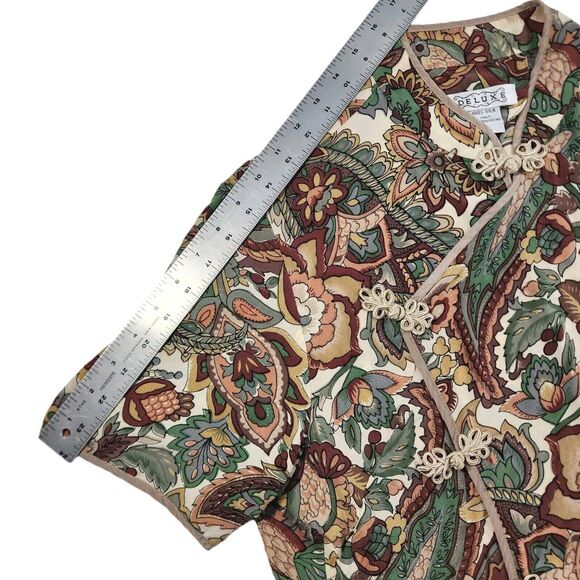 Vintage DELUXE 100% Silk Womens Chinese Style Blouse Brocade Knot Closure Floral - Picture 11 of 13